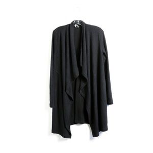 H by Bordeaux Mix Rib Cozy Waterfall Cardigan Black Soft Stretch Longline fall M